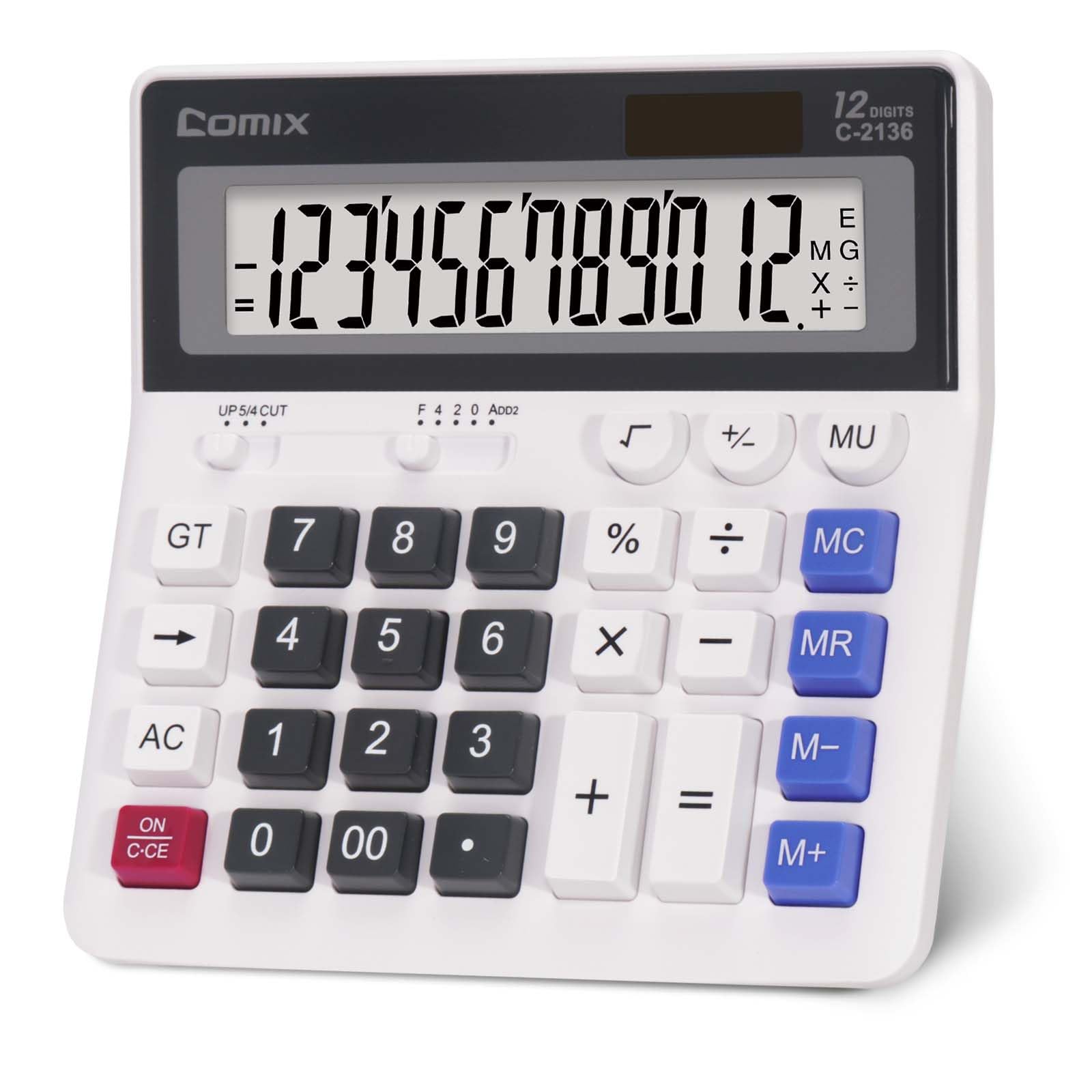 Comix Desk Calculator, 12-Digit Large LCD Display and Big Computer Keys, Solar Battery Dual Power, Desktop Calculator for Home Office School C-2136
