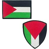 BQTBQT 2 Pack Palestine Flag Embroidered Patches Palestinian Rectangle and Shield Shape Emblem Tactical Patches for Military Backpack Hat Jacket Decorations