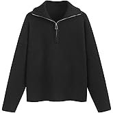 CIDER Quarter Zip Pullover Sweaters for Women Trendy V Neck Long Sleeve Fall Sweaters Solid Knit Chunky Sweater