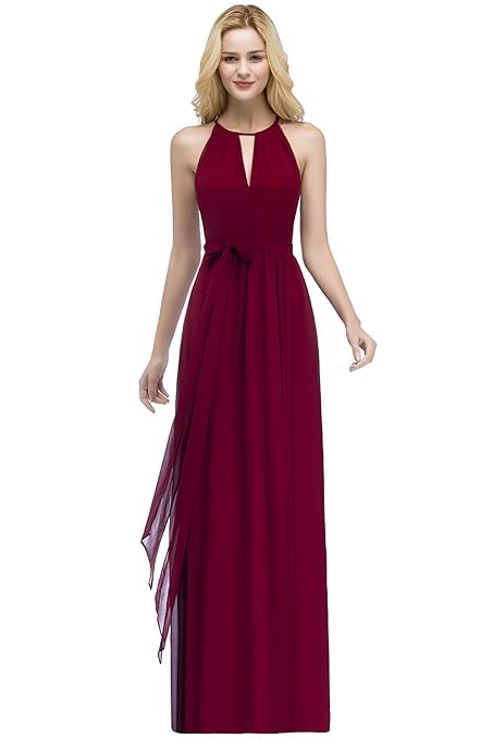 MisShow Damen Elegant Unregelmäßig Brautjungfern Kleid Neckholder Chiffon Abendkleid Maxilang 32-46