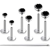 Pnsgisr F136 Titanium 20/18/16G Internally Threaded Flat Back Stud Earrings Nose Rings Lip Medusa Monroe Labret 6/8/10mm Short/Long Bar Piercing Jewelry with Taper for Women Men