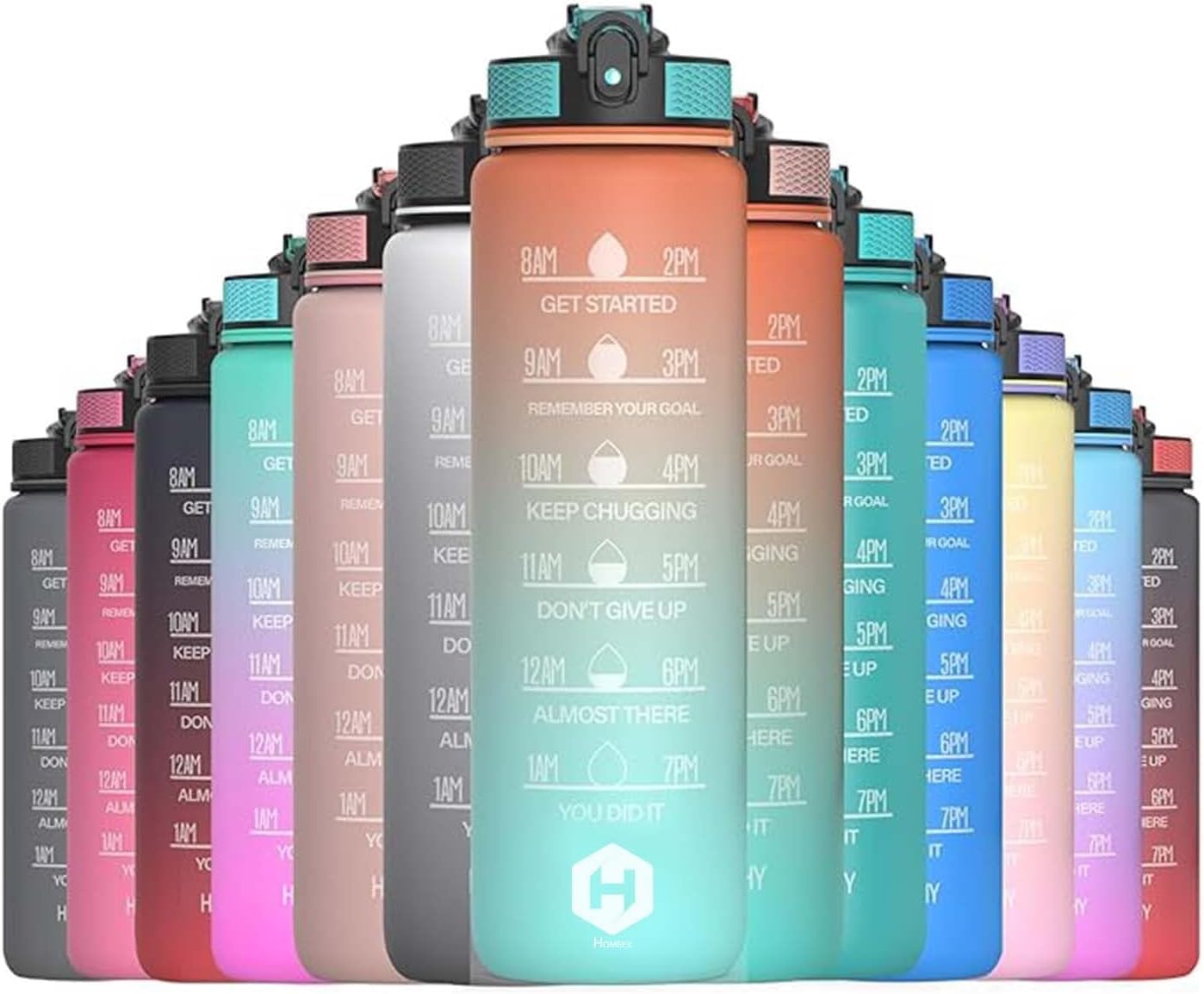 R4Retails 1 Litre Motivational Fitness Sport Water Bottles with Straw & Time Maker, Leak-proof, BPA-free Plastic Drink Bottle 1l Design for Girls, Boy Running,cycling (Orange Green)