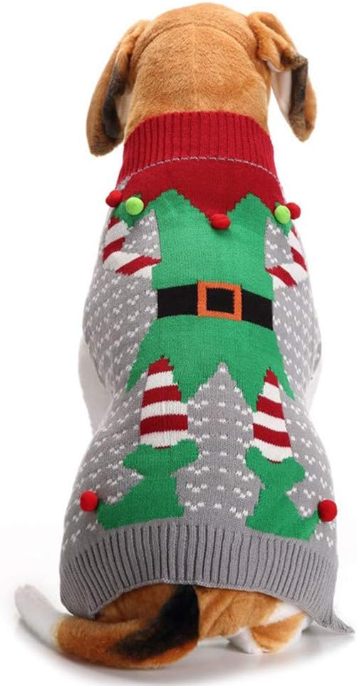 ABRRLO Dog Christmas Jumper Ugly Elf Outfits Grey Xmas Pet Sweater Puppy Cat Holiday Costume New Year Clothes Gift for Small Medium Large Dogs (Gray Elf,M) - Image 5