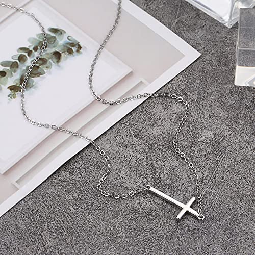 Pinsparkle Cross Necklaces For Women Men Sideways Cross Necklace Dainty Necklace Silver Cross Chain