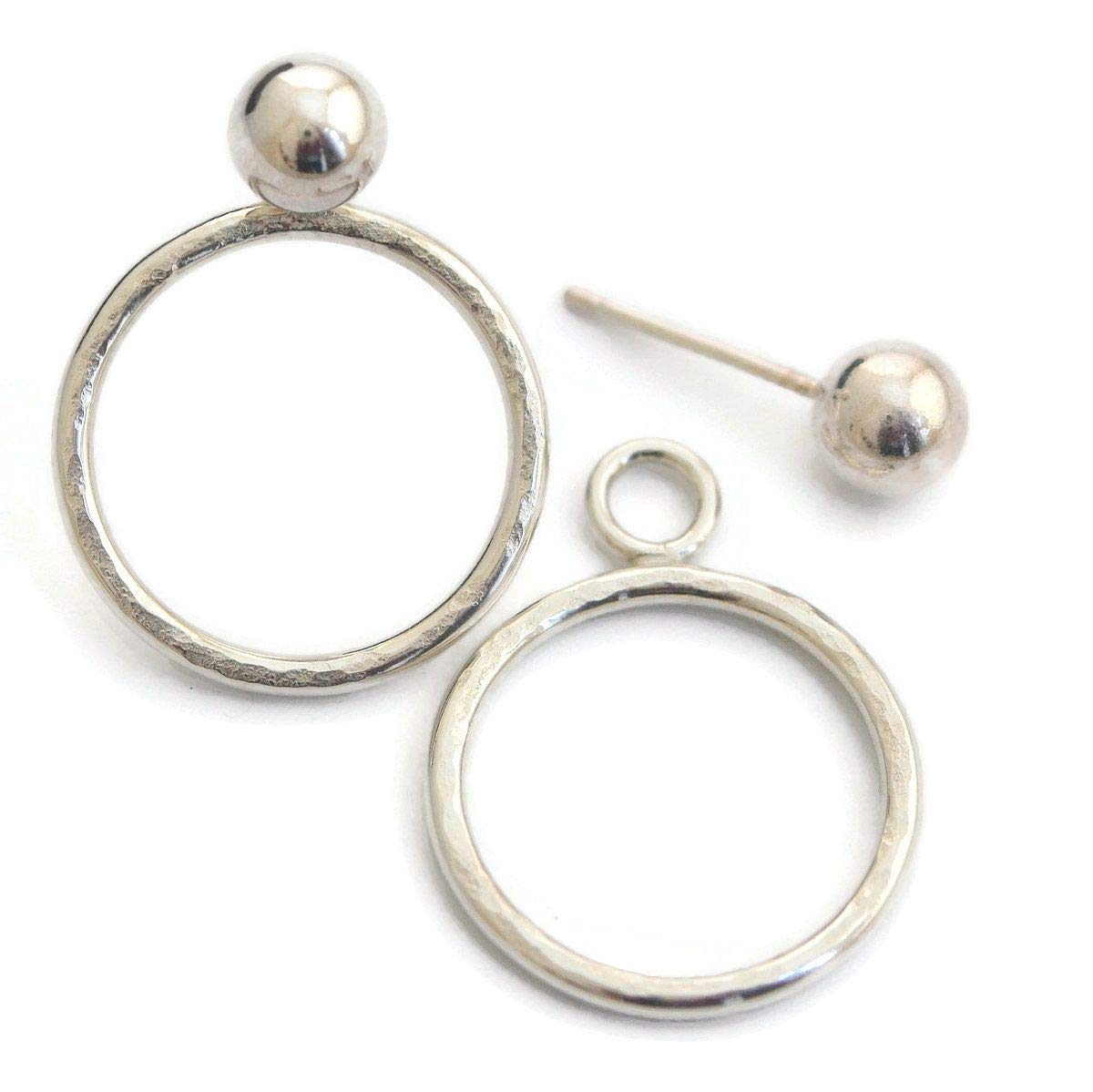 Serling silver small hoop front back ear jackets 6mm ball