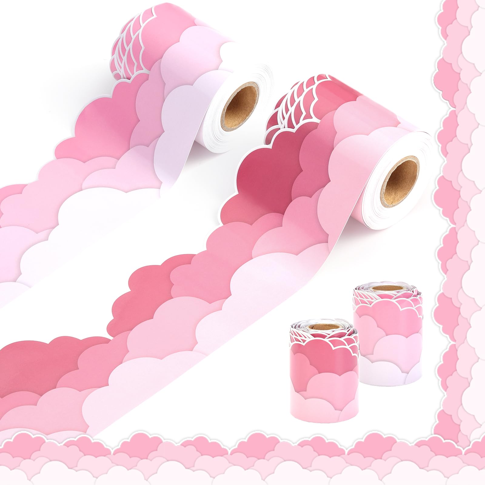 Photo 1 of 65ft Valentine's Day Bulletin Board Borders, 2 Rolls of Pink Sky White Clouds Shape Die Cut Trim Bulletin Board Decorations for School Classroom Blackboard Office Wall Window Party Decor (Pink)