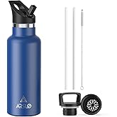 Arslo Stainless Steel Double Wall Water Bottles, Vacuum Insulated Bottle With Straw Lid, Insulated Water Bottle Keeps Water Cold for 24 Hours, Hot for 12 Hours, Hiking, Sports