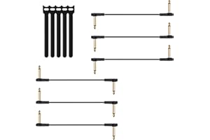 LAMROYCE 3-Inch Flat Guitar Patch Cables 6 Pack, S-Shape Ultra-Thin 6.35mm Right-Angle Guitar Effects Pedal Board Patch Flat Cord, Thin-Type Save More Space Pedal Board Cables Gold Plated Connector 1/4 1/4"TS