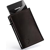 LORZOR Minimalist Wallet for Men with Credit Card Holder, Finest Full Grain Leather, Pop up Smart Wallet, Trifold Slim Wallet, RFID Blocking, Front Pocket, ID Window