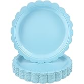 sunepany 50 Pieces Baby Blue Disposable Plates 9 Inch Light Blue Scalloped Paper Plates for Picnic Wedding Baby Shower Birthday Party Pastel Blue Dinner Plates