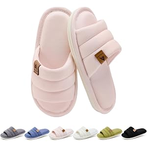 LUCKOBI House Slippers Women Men Breathable Indoor Slides Anti-Skid | Soft fabric upper, open toe design, memory foam cushion