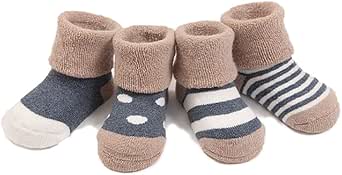 YIOVVOM Baby Boys/girls 4-pair Baby Winter Cotton Socks Extral Thick Warm Ferry Quarter Socks (1-3 years)