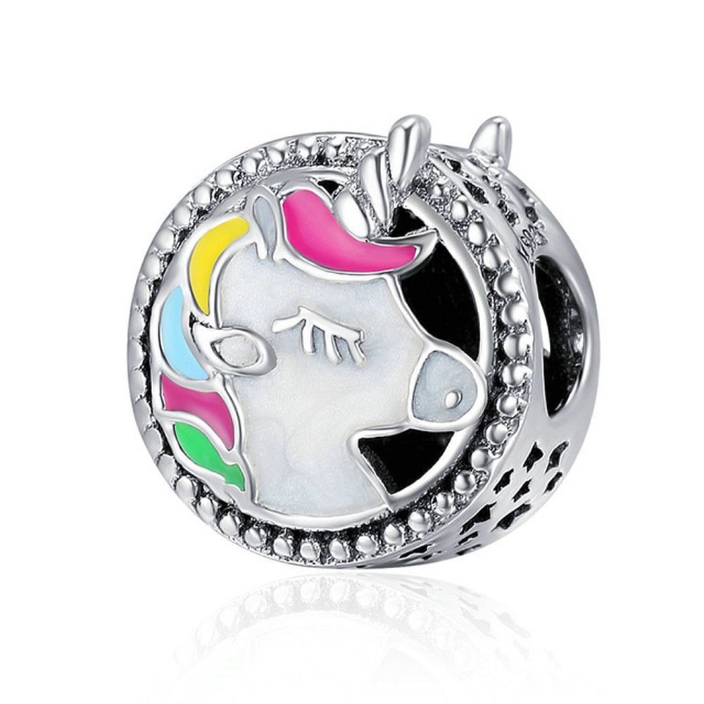 Unicorn Colour Authentic 925 Sterling Silver Adorable Unicorn Colour Enamel Beads fit Original Charm Bracelet Women DIY jewellery