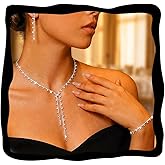 Aukmla Prom Jewelry Set Rhinestone Necklace Earrings Bracelet Sets Costume Jewelry for Women and Brides