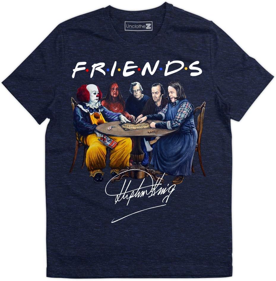 Stephen King Friends T-Shirt Horror Movies Characters IT Pennywise The Shining Misery Halloween