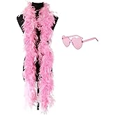 JICASTO Turkey Feather Boas with Bright Foil Tinsel 65g 6.6ft for Wedding Birthday Tea Party Christmas with Sunglasses