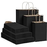 Poever Black Kraft Paper Bags with Handles 5x3x8 & 8x4x10 & 10x5x13 30 PCS, Gift Bags Shopping Bags Goody Bags for Birthday Party Takeouts Retail Grocery