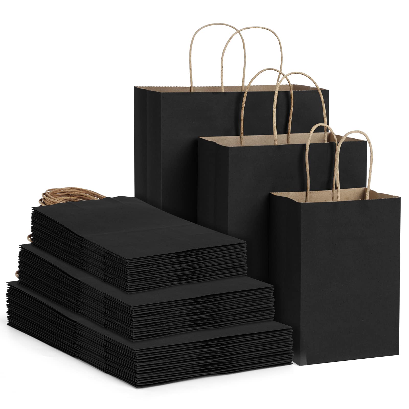 Photo 1 of Poever Black Kraft Paper Bags with Handles 5x3x8 & 8x4x10 & 10x5x13 30 PCS, Gift Bags Shopping Bags Goody Bags for Birthday Party Takeouts Retail Grocery