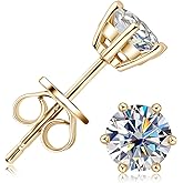 Moissanite Stud Earrings for Men, 18K White/Yellow Gold Plated Solid 925 Sterling Silver Earring Hypoallergenic Dainty Flat Back 1.0CT-4.0CT D Color Moissanite Simulated Diamond Earrings Jewelry for Women Men