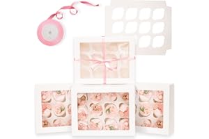 White 12 Pcs Cupcake Box Cupcakes Carrier 12 Cupcake Containers, 12 Cupcake Boxes with Window 13"x10"x3.5"