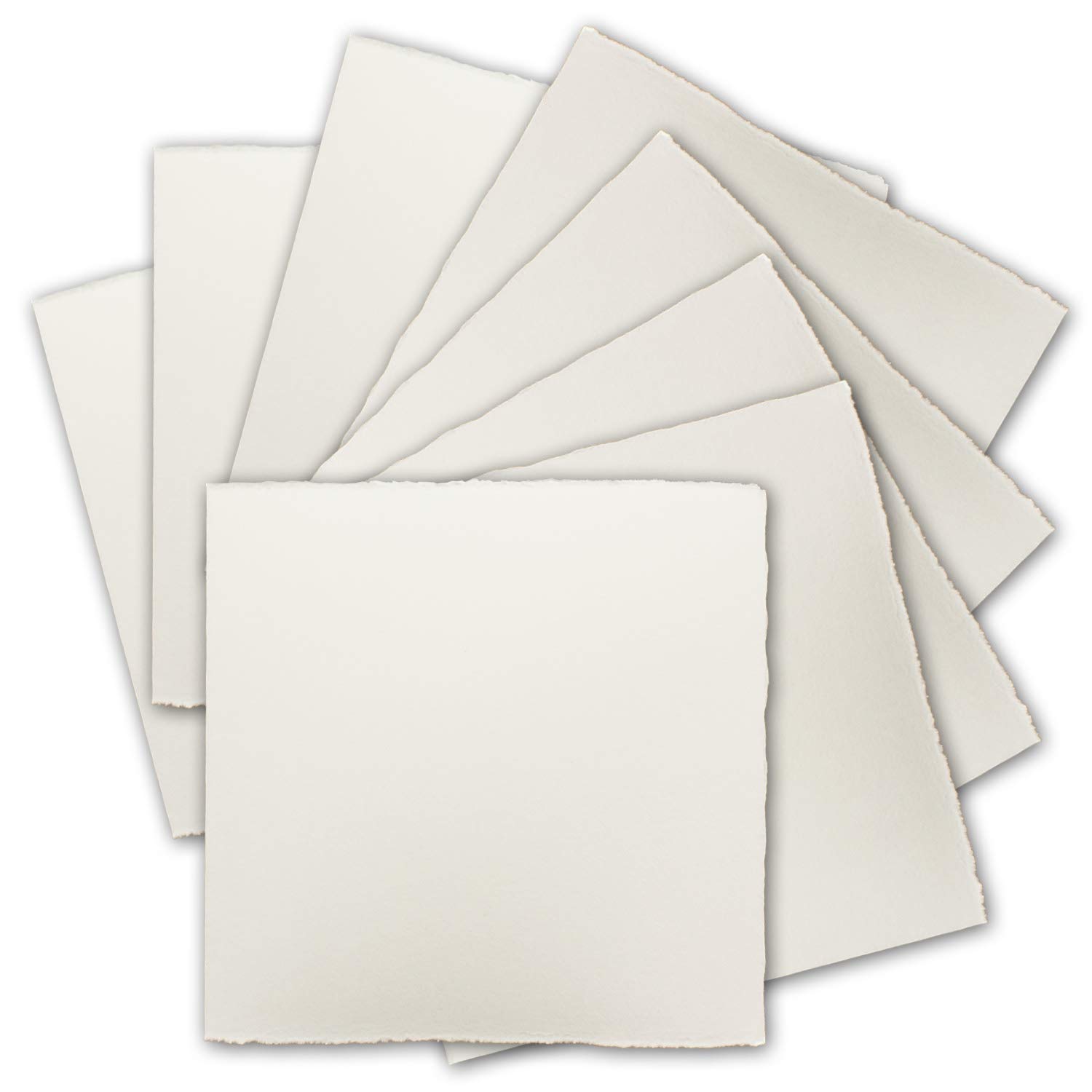 NEUSER PAPIER 35x Square Vintage Single Cards, Handmade Paper, 12 x 12 cm - Natural White 225 g/m² - Vellum Surface