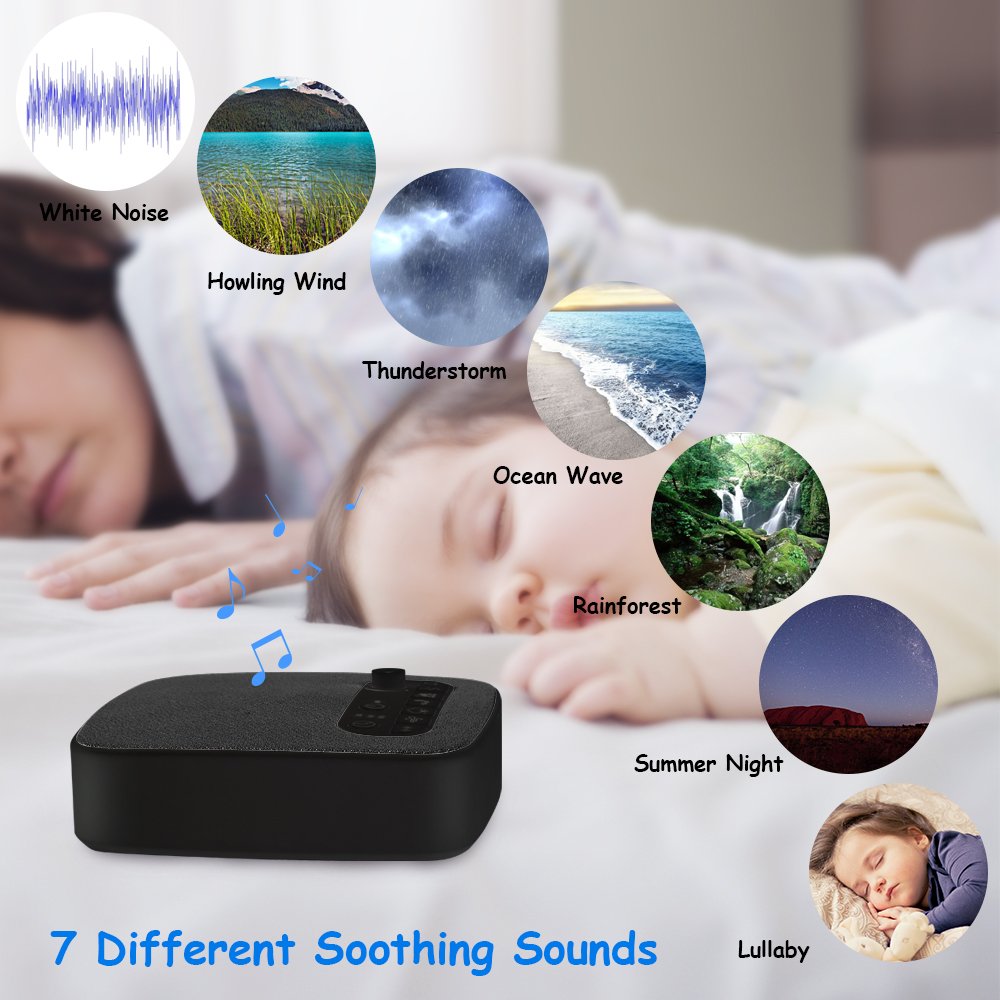 Sleep White Noise Machine, Sencam Baby Sound Machine with Headphone Jack, Insomnia Increase Concentration, 7 Soothing Sounds, 3 Timer Settings, Suitable for Adults, Baby, Sleep, Yoga, Spa, Relaxation