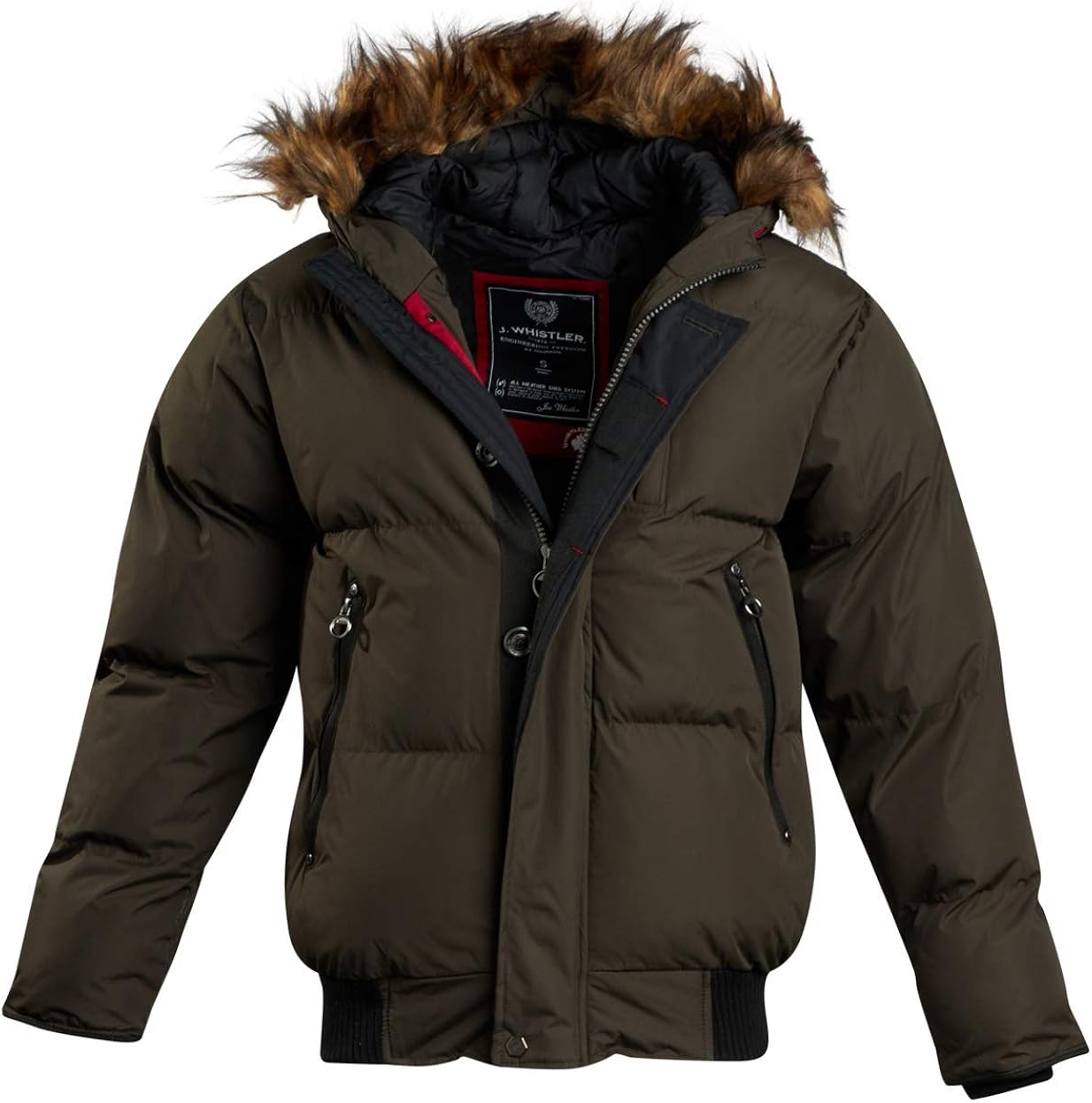 J. Whistler Men's Quilted Insulated Puffer Jacket with Hood, Olive