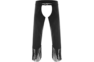 Jelory Western Cowboy Chaps for Men Adult Open Crotch Fringe Assless Motorcycle Chaps Pants Costume