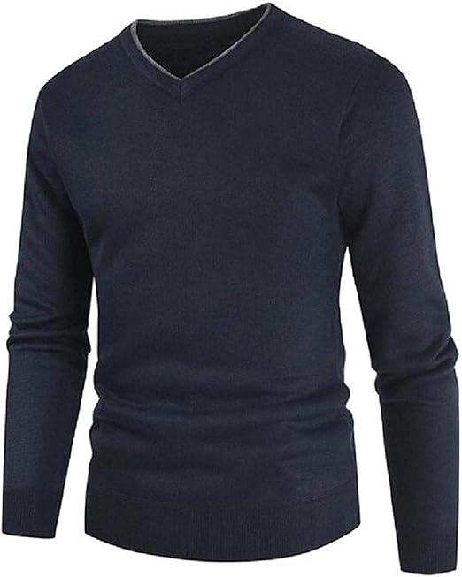 Men Fall Winter VNeck Fleece Solid Color Knitted Regular Fit Pullover