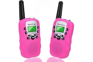 NESTLING Walkie Talkies for Kids 22 Channels 2 Way Radio Toy with Backlit LCD Flashlight, 3 KMs Range for 3-12 Year Old Boys Girls Outside, Camping, Hiking (2 Pack, Pink)