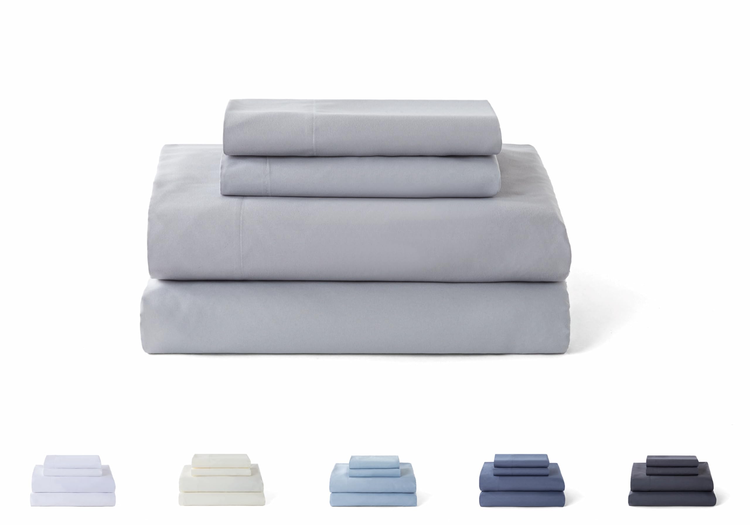 Todocama – 4-Piece Bedding Set – 5003 – Fitted Sheet – Top Sheet – Two Pillowcases 50 x 80 cm (Bed 90 x 190/200 cm, Light Grey)