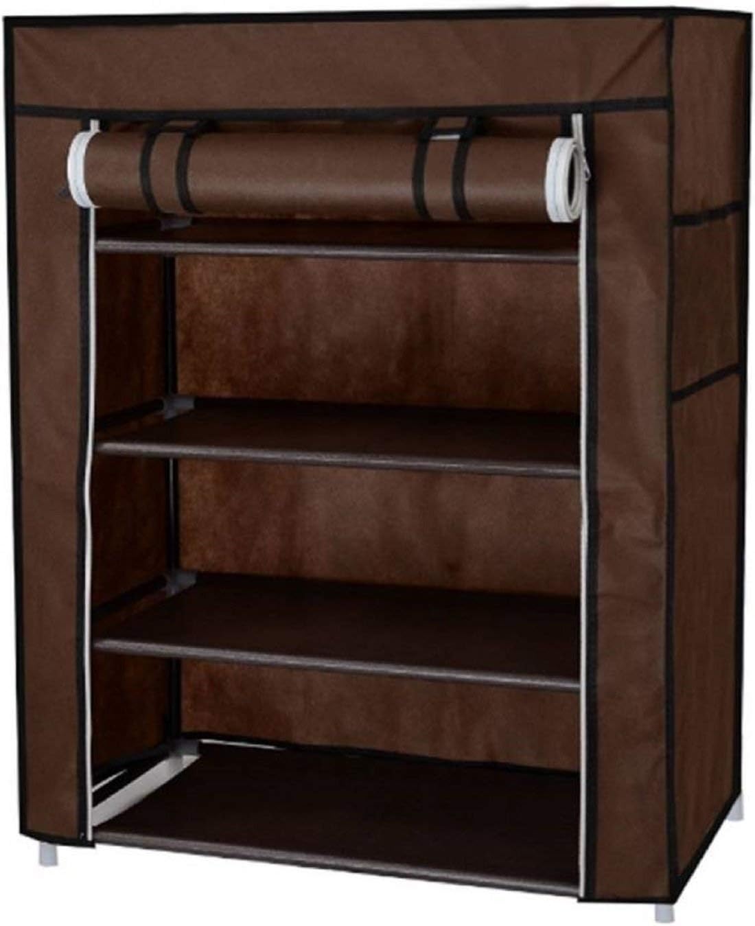 RJ Kart Iron and Nonwoven Fabric Portable Folding 4 Tiers Shelves Shoe Storage Organizer Cabinet for Home (Brown)