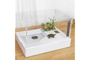 BETAZOOER Scratch-Resistant Acrylic Turtle Tank (15.7×11.8×10 Inch) with Water Filter - Durable Reptile Habitat for Aquatic/Terrestrial Pets, Baby Turtles & Fish | Anti-Scratch Clear Terrarium Aquarium Combo