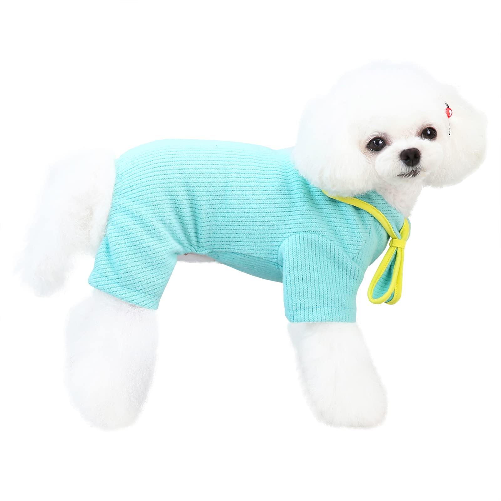 Izefia Dog Sweater Dog Clothes Autumn Winter Warm Sweat Shirt 4 Legs Jumpsuit Pajamas with Ribbon Simple Sweater for Small Dog Medium Dog Cat Green S