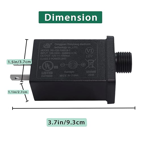 12V 1.5A Class 2 Power Supply Adapter – Replacement For 6-8 Ft Christmas Inflatables, 1A-1.2A Blowers, IP44 Rainproof
