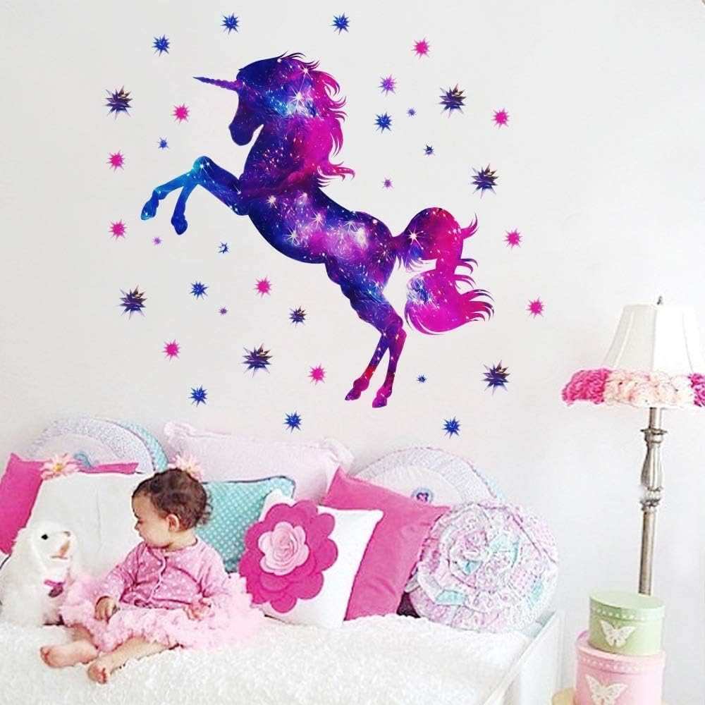 Wajade Unicorn Wall Stickers for Girls Bedroom Galaxy Unicorn Wall Decal Stickers for Kids Removable Wallpaper Decals Art for Children Bedrooms Nursery Christmas Birthday Party Decoration - Image 4