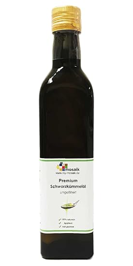 my-mosaik Schwarzkümmelöl 100% naturrein, kaltgepresst, ungefiltert, ägyptisch reich an mehrfach ungesättigten Fettsäuren für