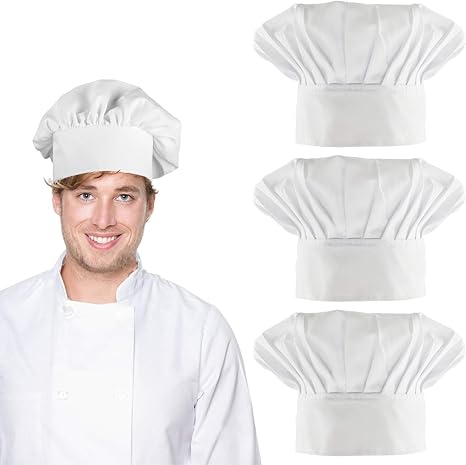3er Set Weiße Kochmützen - Verstellbare Küchenhüte Mit Gummiband