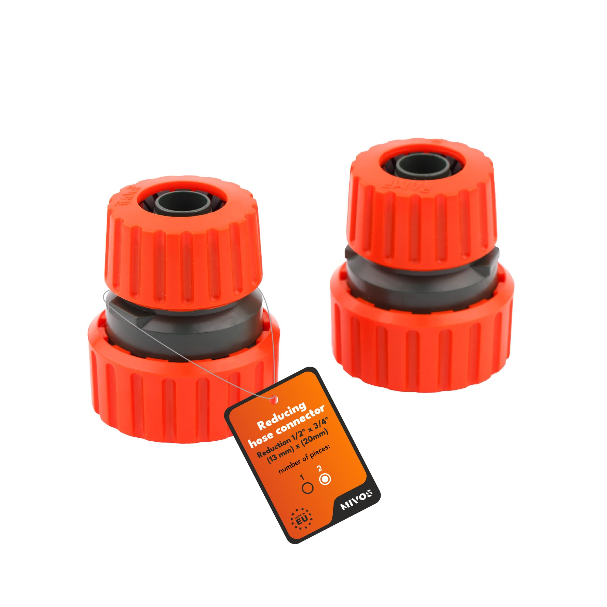 Mivos Hose Coupling 1/2 Inch to 3/4 Inch - Hose Reducer - Garden Hose Repair - Connector 1/2 Inch (13 mm) by 3/4 Inch (19 mm) - Made in the EU