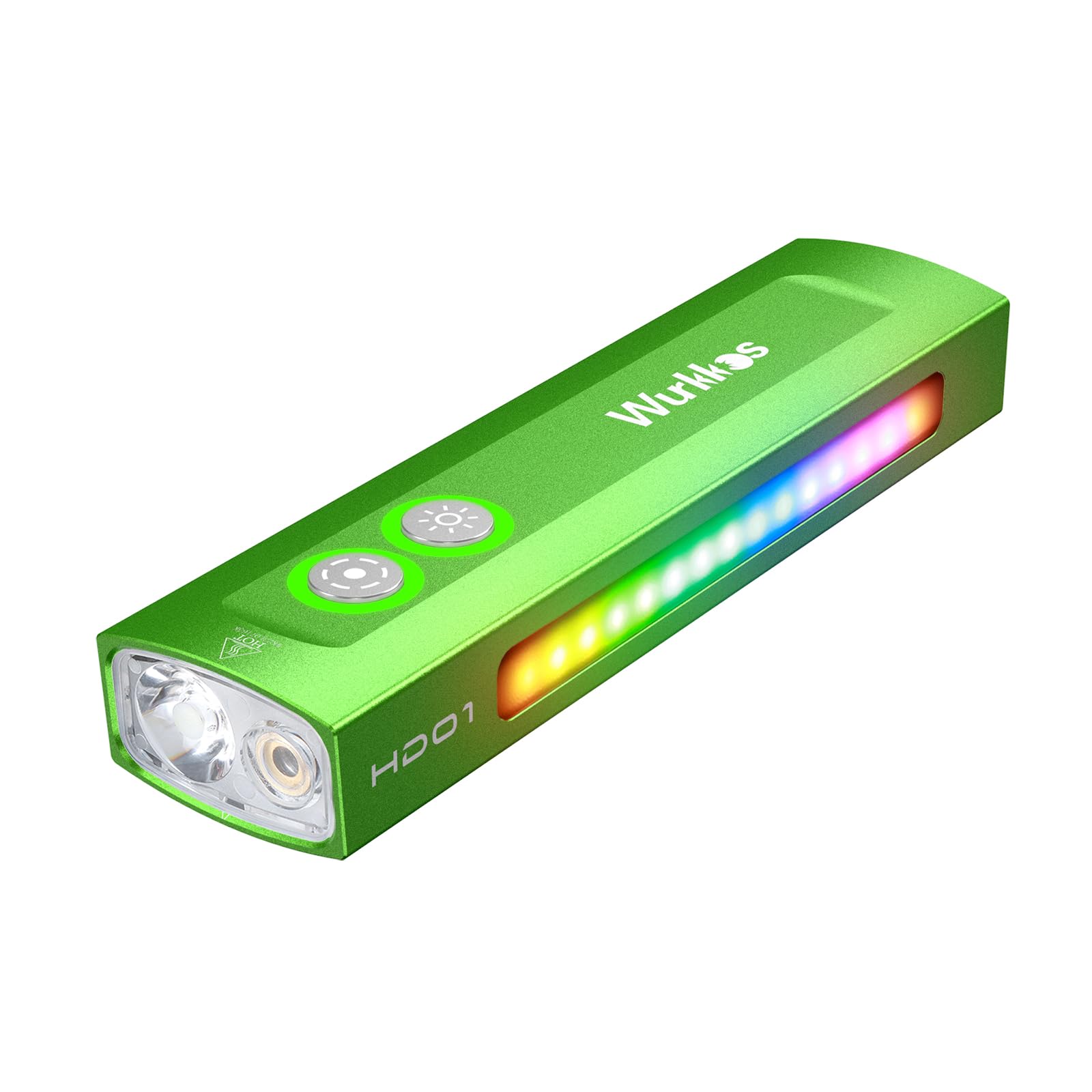 Wurkkos HD01 LED Torch Rechargeable, Main led for White Light with RGB Side Light, 1200 Lumen Portable Flashlight with Magnetic, cob Torch, Green