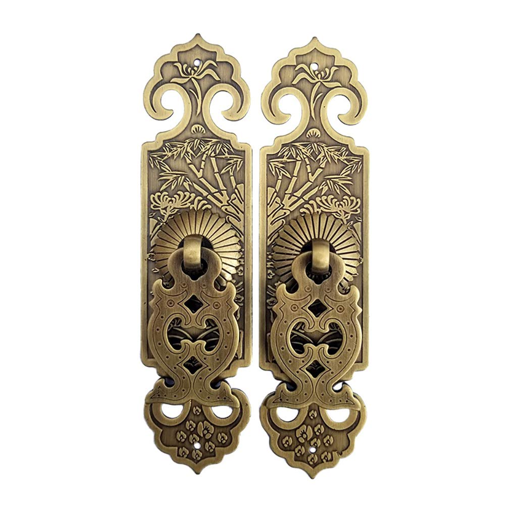 Tiazza 2Pcs Vintage Style Embossing Pattern Pulls Handle Bookcase Wardrobe Drawer Window Pure Copper Double Door Handle