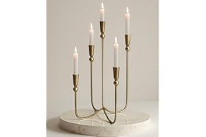 Yielycan Candelabra for 5 Taper Candles – Hand-Forged Candle Holder with Elegant Vintage Finish – Decorative Centerpiece for Dining Room, Living Room or Mantel Decor（Brass Color-Ball）