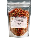 SavorSatch Dried Red &amp; Green Bell Pepper Flakes &ndash; Resealable Pouch | Dehydrated, Certified Kosher, Non-GMO | Perfect for Cooking, Soups, Stews, Camping, Emergency Food Supply - 8 Ounce