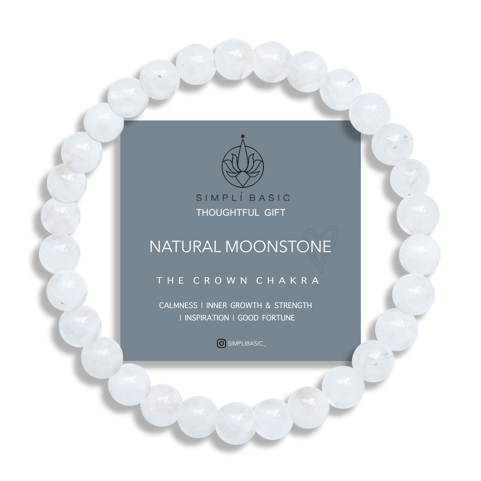 SIMPLÍ BASIC Natural Moonstone Healing Gemstone Bracelet 6mm Bead | Womens & Mens Bracelets | Calmness | Soothes Stress | Inspiration | Inc Gift Box