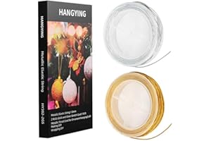 HANGYING 2 Rolls Metallic Elastic Cords Elastic String Gold Silver Stretch Cord Metallic Tinsel Rope for Craft Making Gift Wrapping, Jewelry Making Hair Braids Bracelets, Christmas Crafts DIY 1.0 mm 118 ft