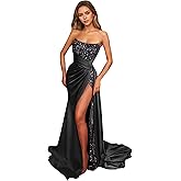 Sparkly Sequins Prom Dresses 2026 Mermaid Bridesmaid Dress with Slit Tube Satin Evening Formal Gown with Train DR0080