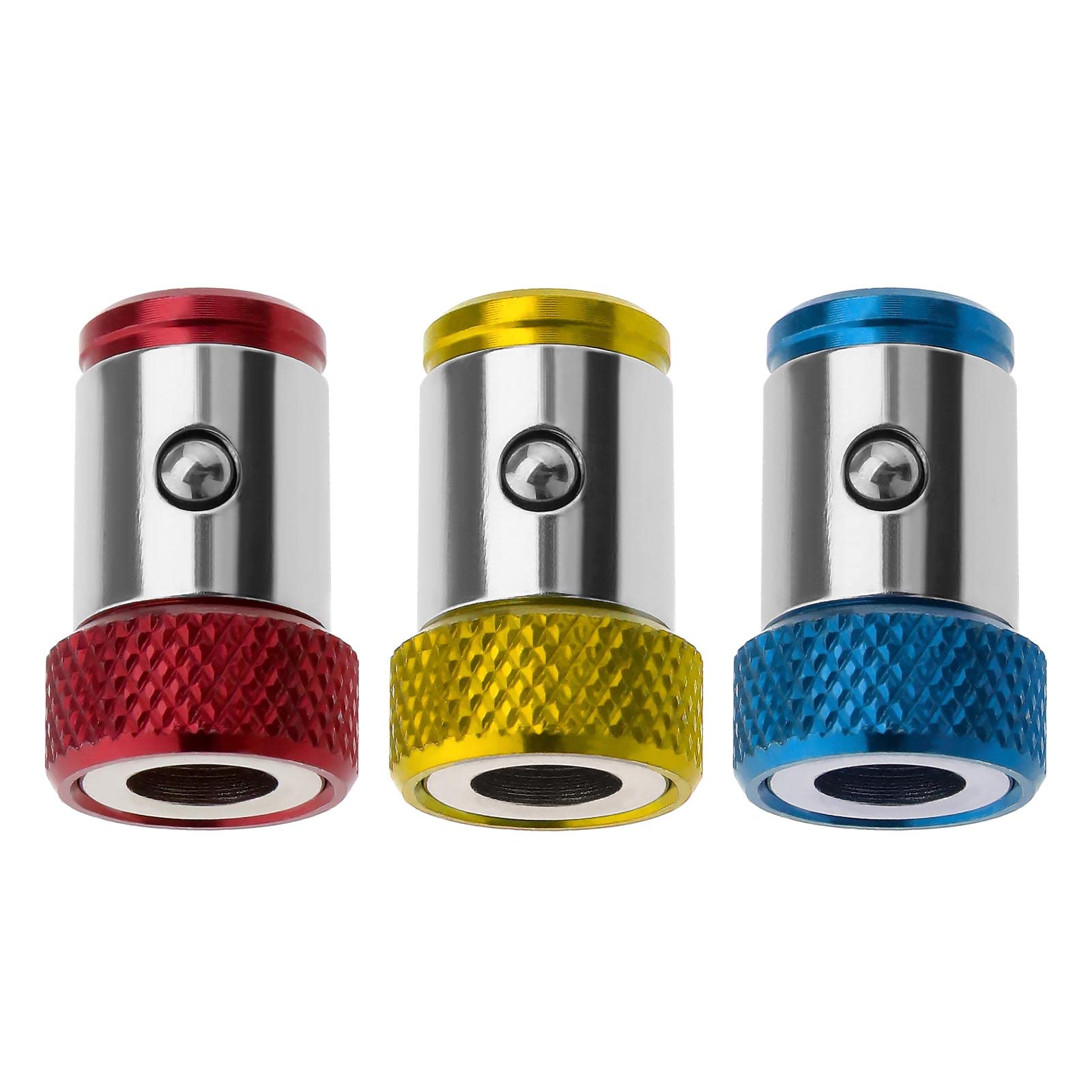 The Lord of the Tools 3pcs Magnetic Screw Ring Removable Magnetizer Screwdriver Ring Alloy Screwdriver Bit Magnetizer Ring Screw Catcher Holder for 1/4inch 6.35mm Double End Bits Gold/Blue/Red