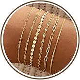 M MOOHAM Gold Bracelets Set for Women, 14K Gold Plated Dainty Stackable Bracelets Stack for Women Herringbone Paperclip Rope 