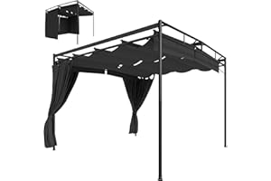 Outsunny 10' x 10' Retractable Pergola Canopy, Outdoor Pergola with Curtains, Metal Garden Gazebo Sun Shade Shelter for Patio