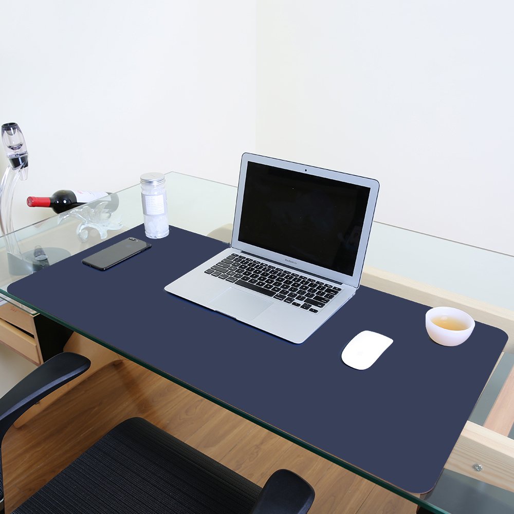 ele ELEOPTION PU Leather Extended Mouse Pad, Multifunctional Waterproof Office Desk Writing Mat, Double Side Ultra-Thin Large Pad for Office Home (Darkblue/Yellow, 80x40cm)